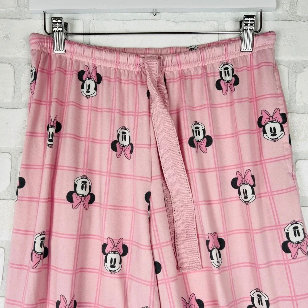 Disney Minnie Mouse Pink Plaid Pajama Set Long Sleeve Top & Joggers Women XS - Picture 4 of 12